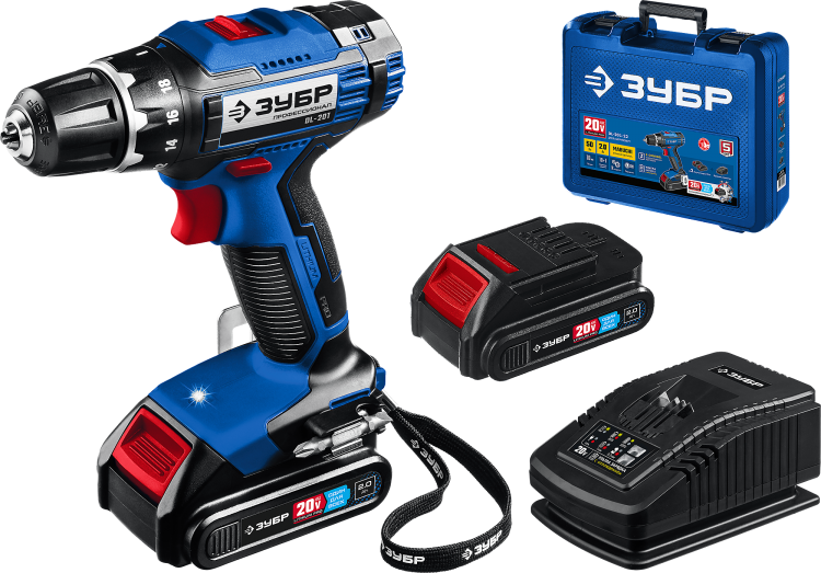 Дрель-шуруповерт Зубр DL-201-22 20В, 2 АКБ (2Ач), в кейсе, Профессионал