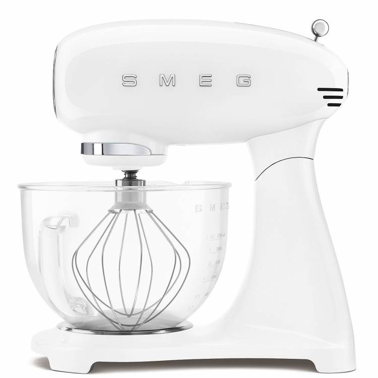 Планетарный миксер Smeg SMF13WHEU \мощность 800Вт ,Объем чаши 4,8л , 3 насадки ,белый ,стиль 50-х г.г.