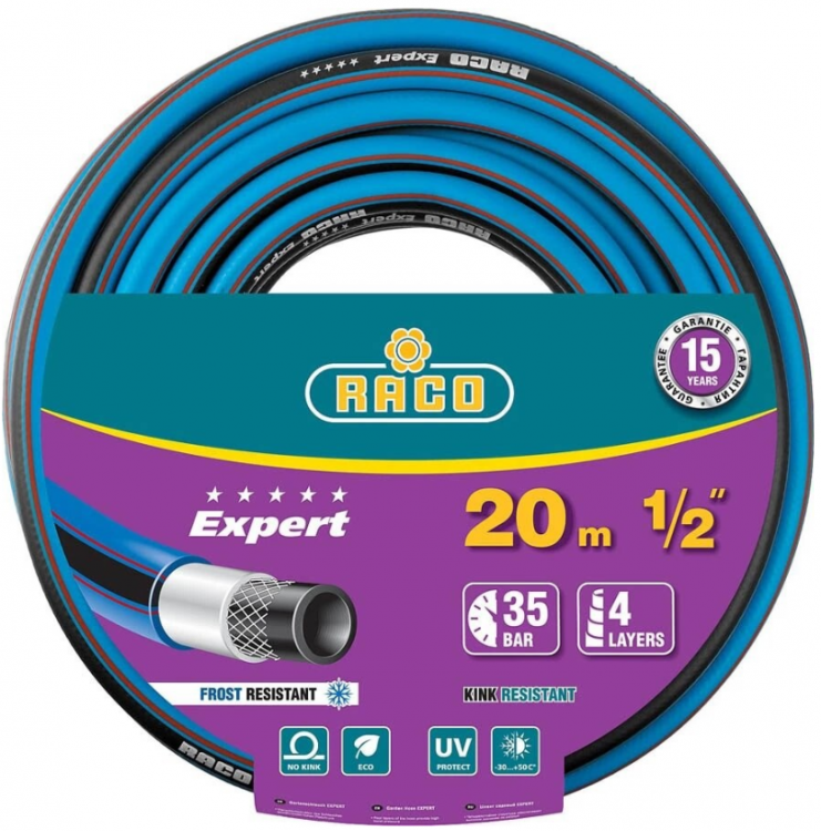 RACO Шланг EXPERT 1/2, 20 м, 35 атм, четырёхслойный, поливочный, армированный, 40302-1/2-20_z01