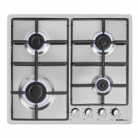 Газовая варочная поверхность HOMSair HGS643S / конфорок - 4 шт, решетки - эмалированная сталь, панель - нержавеющая сталь, электроподжиг, серебристый Global