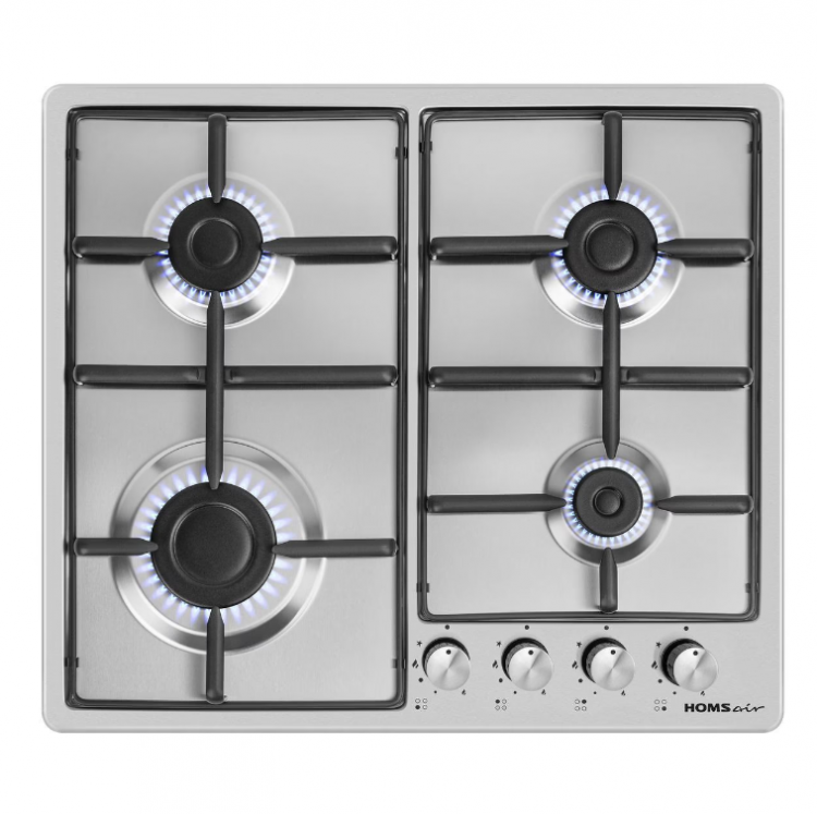Газовая варочная поверхность HOMSair HGS643S / конфорок - 4 шт, решетки - эмалированная сталь, панель - нержавеющая сталь, электроподжиг, серебристый Global