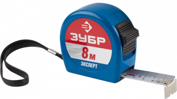 Зубр ЭКСПЕРТ 34058-08-25 Alu+ 8м / 25мм ударопрочная профессиональная рулетка в металлическом корпусе