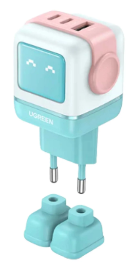 Ugreen Сетевое зарядное устройство CD361 Nexode RG | 65W | USB-A+2*USB-C | Robot GaN Tech Fast Charger EU | Цвет: Pink Blue