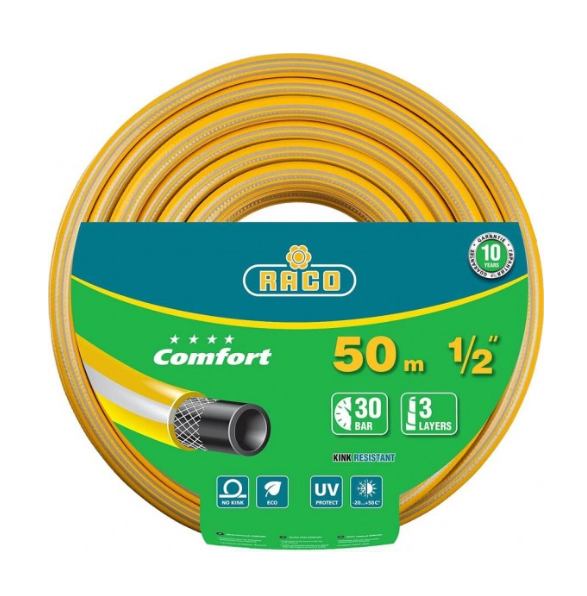 RACO Шланг COMFORT 1/2, 50 м, 30 атм, трёхслойный поливочный, армированный, 40303-1/2-50_z01