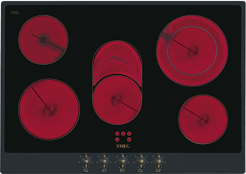 SMEG встраиваемая электрическая панель / Электрическая,  Coloniale, 72см, стеклокерамическая варочная поверхность, антрацит, фурнитура латунная