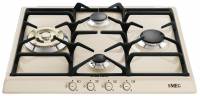 Встраиваемая газовая варочная панель Smeg SR 764 PO / конфорок - 4 шт, решетки - чугун, панель - эмалированная сталь, электроподжиг, газ-контроль, бежевый цвет