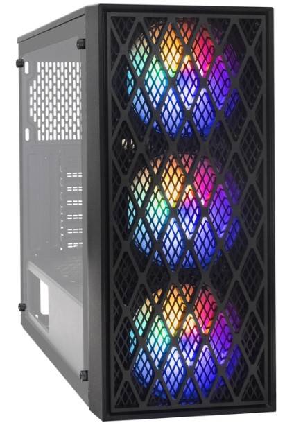 Корпус Miditower ExeGate EVO-8243 (ATX, без БП, 2*USB+1*USB3.0, черный, 3 вент. с RGB подсветкой, боковая панель - закаленное стекло)