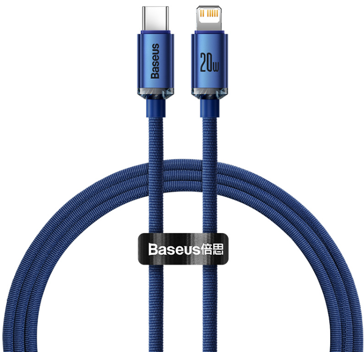 Кабель USB-C BASEUS Crystal Shine Series Fast Charging, Type-C - Lightning, 20W, 1,2м, Поддерживает быструю зарядку CAJY000203
