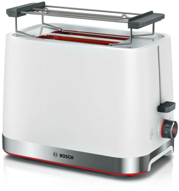 Тостер Bosch TAT4M221 950Вт | Отделения для ломтиков: 2, функции: подогрев, размораживание, степеней обжаривания: 7, съемный поддон для крошек, белый| Global