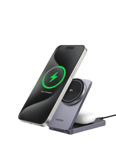 Ugreen Беспроводное зарядное устройство W706 | 2-in-1 Wireless Charger Qi2 for Iphone 15W &AirPods | Работает с любыми устройствами, поддерживающими стандарт Qi