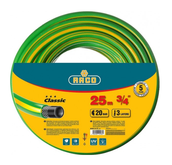 RACO Шланг CLASSIC 3/4, 25 м, 20 атм, трёхслойный поливочный, армированный, 40306-3/4-25_z01