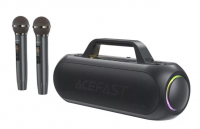 Acefast караоке станция K1, портативный динамик для караоке + 2 беспроводных микрофона, 200W, 18000 mAh, цвет: черный