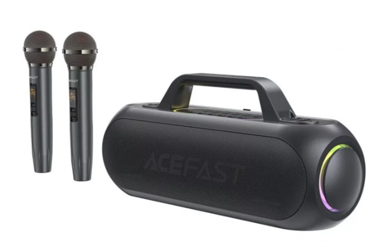 Acefast караоке станция K1, портативный динамик для караоке + 2 беспроводных микрофона, 200W, 18000 mAh, цвет: черный