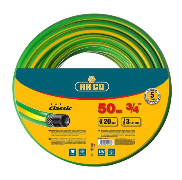 RACO Шланг CLASSIC 3/4", 50 м, 20 атм, трёхслойный поливочный, армированный, 40306-3/4-50_z01