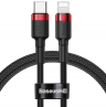 Кабель USB-C BASEUS Cafule, Type-C - Lightning, 2.4А, 18W, 1 м, красный+черный CATLKLF-91