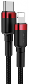 Кабель USB-C BASEUS Cafule, Type-C - Lightning, 2.4А, 18W, 1 м, красный+черный CATLKLF-91