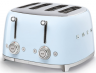 SMEG Тостер на 4 ломтика TSF03PBEU | Цвет пастельный голубой; Функции: подогрев, размораживание, багель; 6 уровней поджаривания; Съемный поддон для крошек.