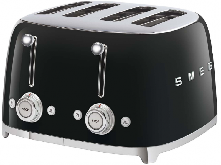 Smeg Тостер TSF03BLEU | на 4 ломтика; Цвет черный; Функции: подогрев, размораживание, багель; 6 уровней поджаривания; Съемный поддон для крошек.