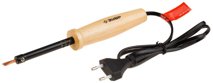 Зубр 55405-25_z01 Электропаяльник "МАСТЕР" с деревянной рукояткой и долговечным жалом, форма клин, 25Вт
