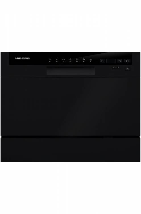Hiberg T56 615 B Отдельностоящая посудомоечная машина (квартирный вариант)  Габариты (Ш*Г*В)mm: 500*550*438 / Загрузка 6 комплектов посуды, 1 корзина + корзина для столовых приборов, 7 Программ
