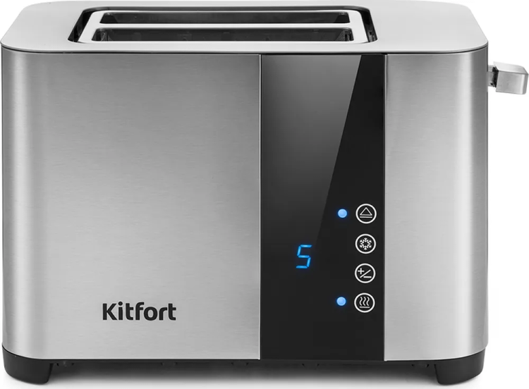Тостер Kitfort KT-2047 850Вт | Отделения для ломтиков: 2, функции: подогрев, размораживание, степеней обжаривания: 7, съемный поддон для крошек, серебристый | Global