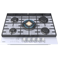 Варочная поверхность HIBERG VM 7155 W / конфорок - 5 шт, решетки - чугун, панель - закаленное стекло, электроподжиг, газ-контроль, белый