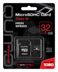 Карта памяти QUMO MicroSDHC 32GB Сlass 10 с адаптером SD, черно-красная картонная упаковка (QM32GMICSDHC10)