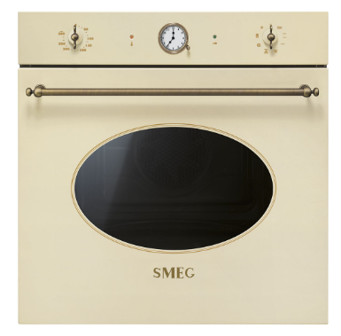 Smeg встраиваемый электрический духовой шкаф SFP805PO | Коллекция: Coloniale | Эмалированная сталь | 7 функций приготовления | Мощность: 3000 Вт | Размеры: 592x597x548 мм | Фурнитура: Латунная | Цвет: Кремовый