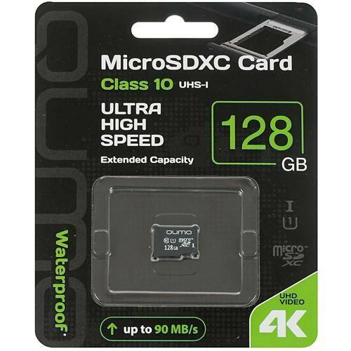 Карта памяти QUMO MicroSDXC 128GB 90/70 МБ/с UHS-I U3,  3.0 без адаптера SD, красная картонная упаковка (QM128GMICSDXC10U3NA)
