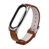 Ремешок кожаный для фитнес трекера Mi Band 5 коричневый