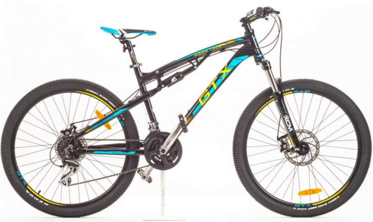 GTX Двухподвесный велосипед MOON 1000 | Размер колеса - 26 | Размер рамы - 17" | Максимальный вес велосипедиста 120 кг | Рост велосипедиста 175-185 | Количество скоростей - 24 | Алюминиевая рама - GTX MOON 6061 Alloy | Манетки - Shimano EF51 24S | Шатуны