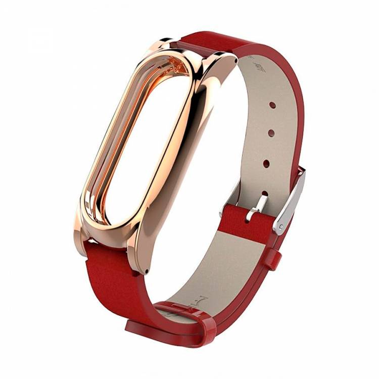 Ремешок кожаный для фитнес трекера Mi Band 5 красный