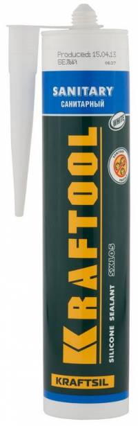 Герметик силиконовый Kraftool 300мл белый, санитарный, для помещений с повышенной влажностью, 41255-0