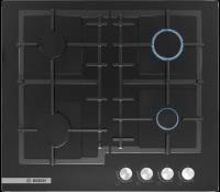 Газовая варочная панель Bosch PNP6B6O92R / Размер ШхГ: 59х52 см, конфорок - 4 шт, решетки - чугун, панель - закаленное стекло, электроподжиг, газ-контроль, черный / Global