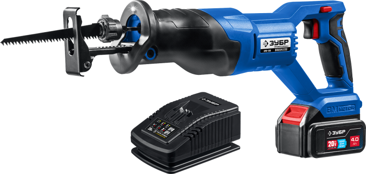 ЗУБР Т7, 20 В, 180 мм, 1 АКБ (4 Ач), аккумуляторная бесщеточная пила сабельная, Профессионал (SPB-180-41)
