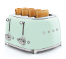 Тостер SMEG пастельный зеленый в стиле 50-х г.г./ Тостер на 4 ломтика; Функции: подогрев, размораживание, багель; 6 уровней поджаривания; Съемный поддон для крошек.