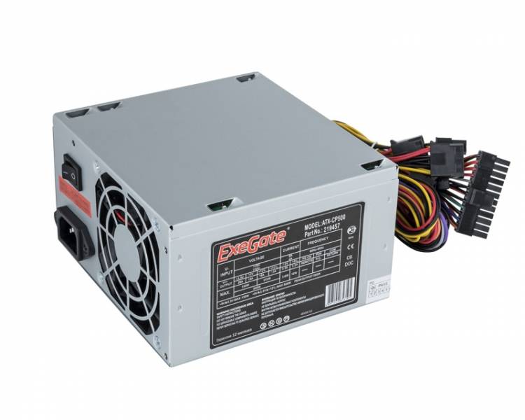 Блок питания 500W Exegate CP500, ATX, SC, 8cm fan, 24p+4p, 3*SATA, 2*IDE, FDD + кабель 220V с защитой от выдергивания <EX219457RUS-S>