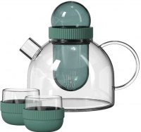 Заварочный чайник 800 мл и две чашки 95 мл/ Высокопрочное боросиликатное стекло KissKissFish BoogieWoogie Teapot with cups (зелёный)