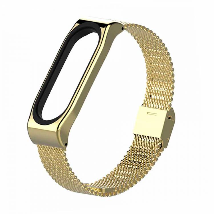 Ремешок металлическая сетка MILAN  для фитнес трекера Xiaomi Mi Band 5 золотистый
