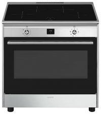 Smeg CG90CIXT | Варочный центр | Тип варочной панели: индукция | Тип духовки: термовентилируемый | Объем духовки: 115 л | Размеры: 77.6 см (высота) x 90 см (ширина) x 64.6 см (глубина) | Страна производства: Италия