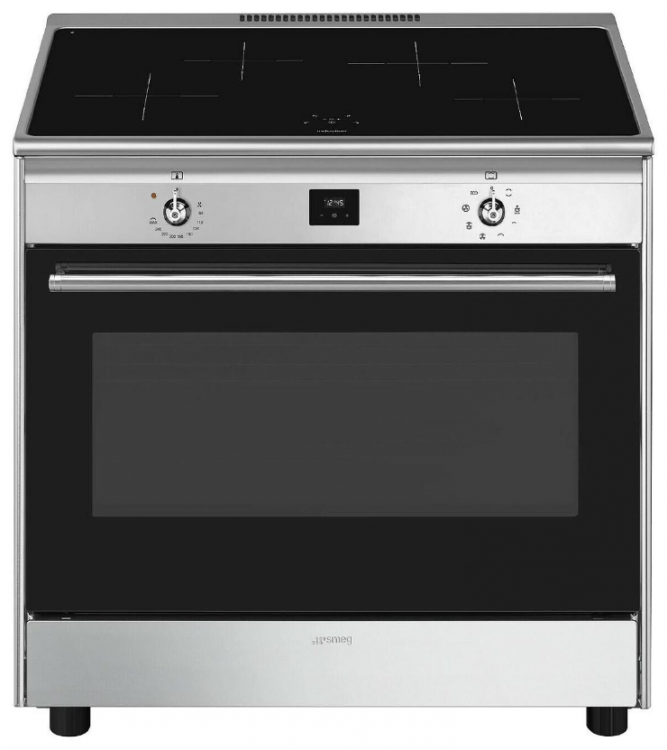 Smeg CG90CIXT | Варочный центр | Тип варочной панели: индукция | Тип духовки: термовентилируемый | Объем духовки: 115 л | Размеры: 77.6 см (высота) x 90 см (ширина) x 64.6 см (глубина) | Страна производства: Италия