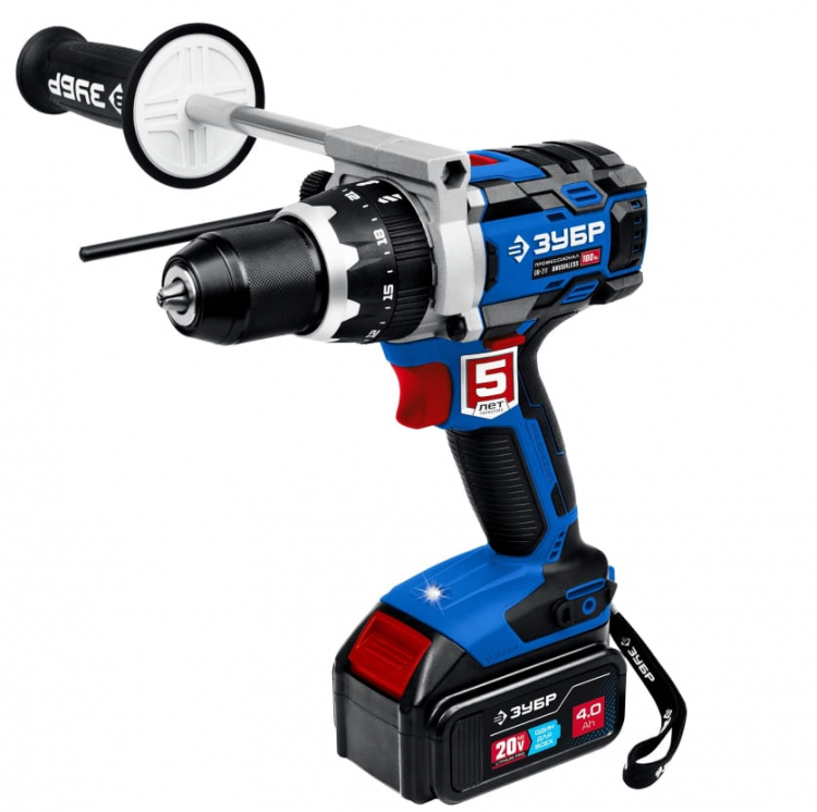 Зубр Бесщеточная дрель-шуруповерт DB-211-42 | Серия-Профессионал | Количество аккумуляторов в комплекте-2 (4 Ач) | Крутящий момент-100 Нм | Напряжение аккумулятора- 20 В | Количество скоростей-2 | Время заряда- 0,5 ч