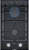 Газовая варочная панель Bosch PRB3A6B70 / Размер ШхГ: 30.6х52.7 см,  2 конфорки, решетки - чугун, панель - стеклокерамика, электроподжиг, газ-контроль, черный / Global