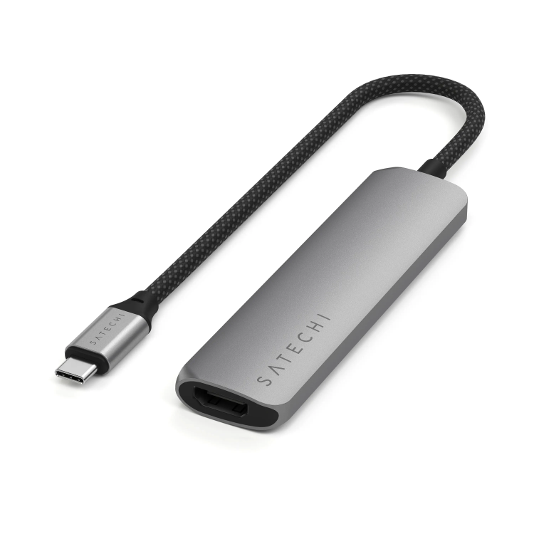 Satechi USB-C Хаб 4-в-1 Slim с HDMI 4K, USB 3.0 и зарядкой — для MacBook, iPad, ноутбуков (Space Grey)