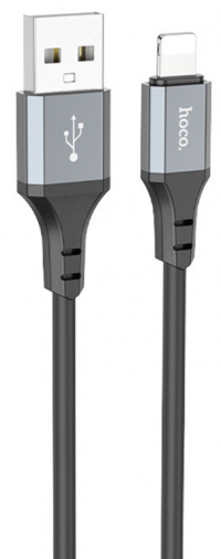 Кабель силиконовый USB на Lightning Hoco X86 Spear / для зарядки и передачи данных/ 1м/ алюминиевый сплав, ток до 2.4A, black
