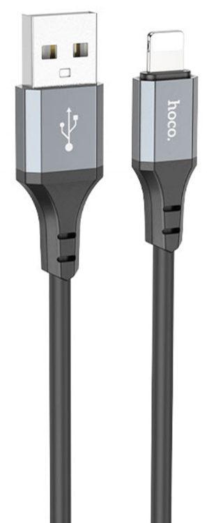 Кабель силиконовый USB на Lightning Hoco X86 Spear / для зарядки и передачи данных/ 1м/ алюминиевый сплав, ток до 2.4A, black