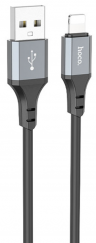 Кабель силиконовый USB на Lightning Hoco X86 Spear / для зарядки и передачи данных/ 1м/ алюминиевый сплав, ток до 2.4A, black