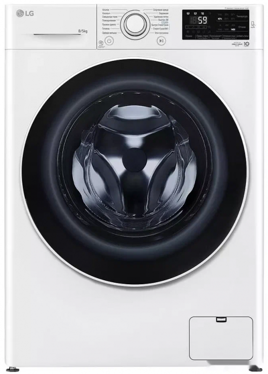 Стирально-сушильная машина LG F4J6TM7W | загрузка белья - 8 кг | максимальная загрузка на сушку - 5 кг | инверторный двигатель |фронтальная загрузка | скорость отжима - 1200 об/мин |  количество программ - 14 | дозагрузка белья | режим обработки паром  |