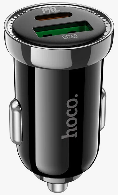 Hoco Z44 Автомобильное зарядное устройство Leading, 1xUSB + 1xUSB-C, 3A, 20W, быстрая зарядка QC 3.0
