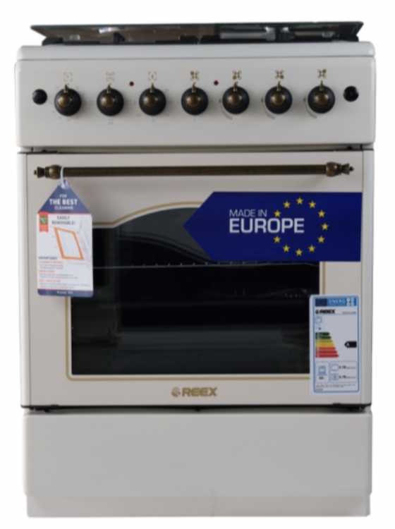 Комбинированная Газовая плита Reex CGEW-631F ectRBe  | 3 газовые конфорки, 1 электрическая | Объем духовки- 64л | 60х85х60